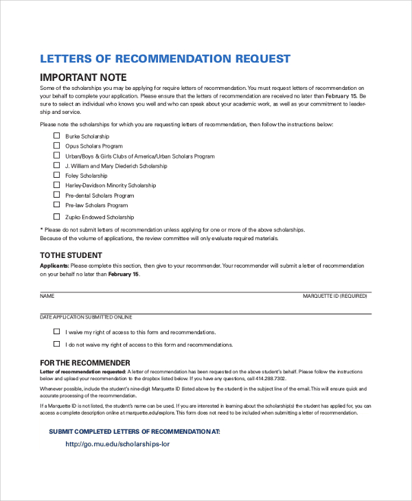 letter of recommendation request for scholarship