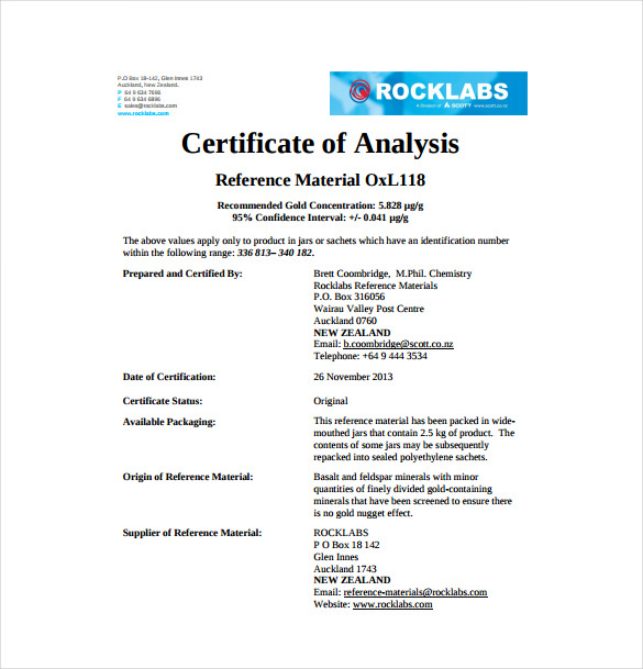 Certificate Of Analysis Template