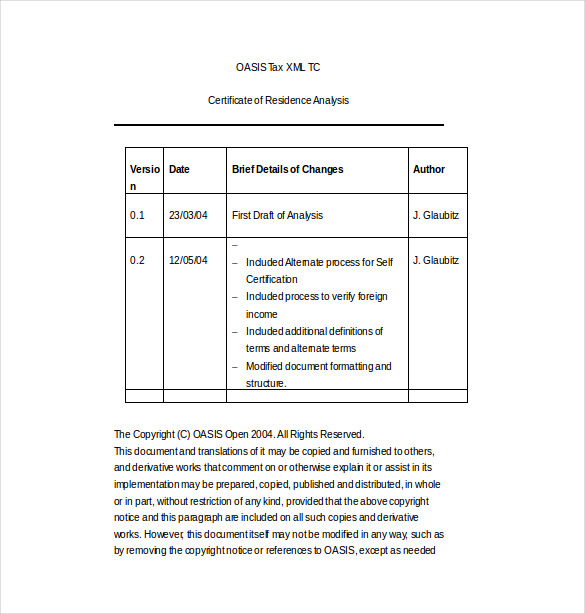 certificate of residence business analysis word free download