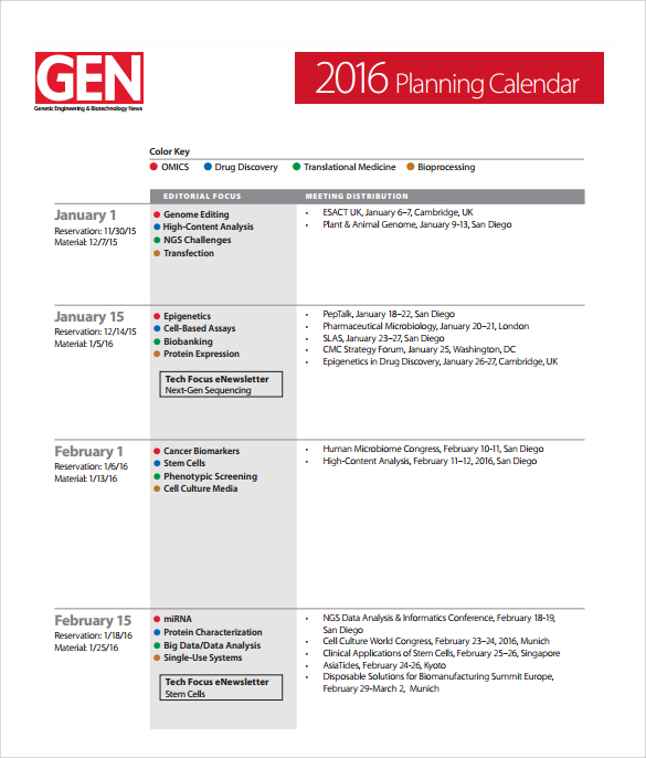 planning calendar 2016