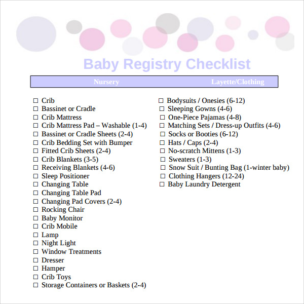 baby registry checklist pdf
