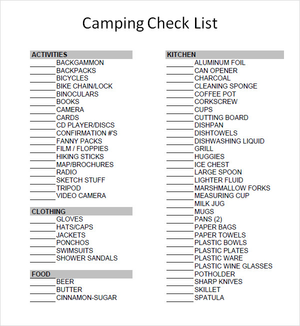 simple camping checklist