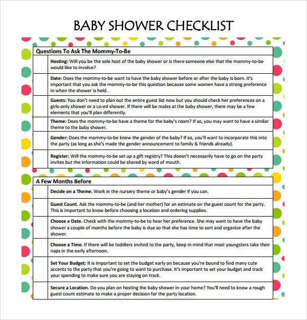 baby shower checklist template