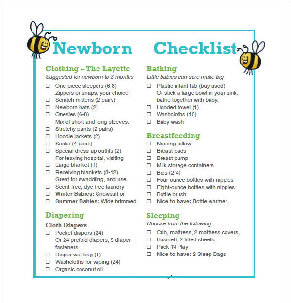newborn checklist pdf