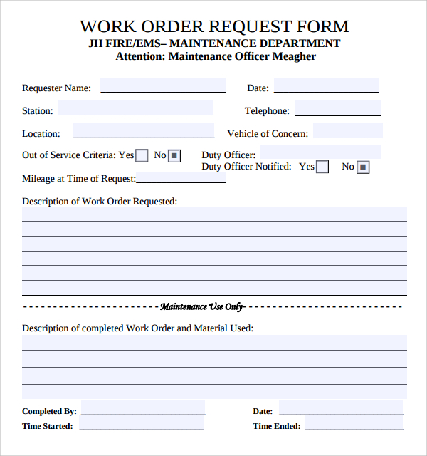FREE 8+ Sample Maintenance Work Order Forms in PDF