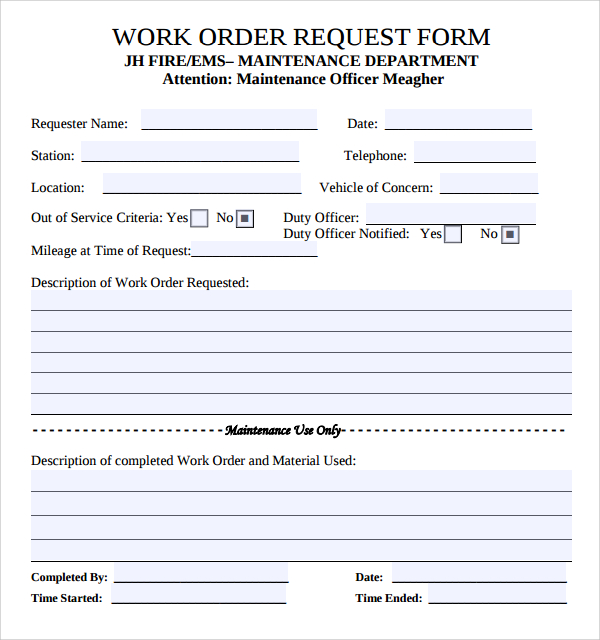 free 8 sample maintenance work order forms in pdf