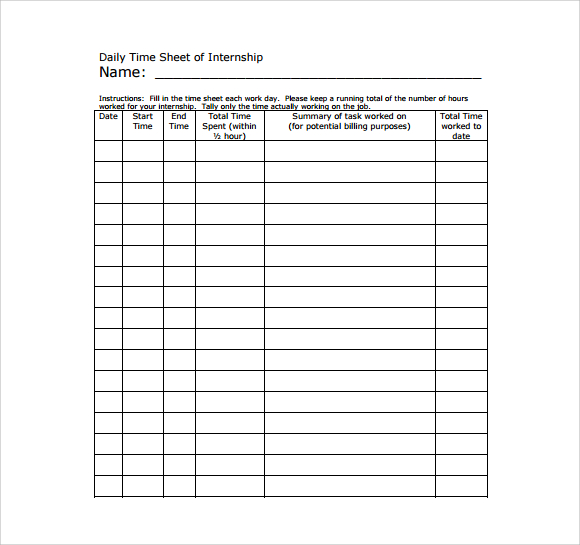 15 Sample Daily Timesheet Templates to Download  Sample 