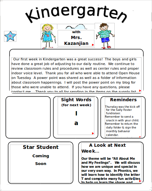 kindergarten newsletter template for children