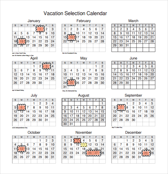vacation calendar to download
