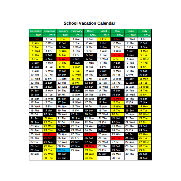 sample pdf vacation calendar