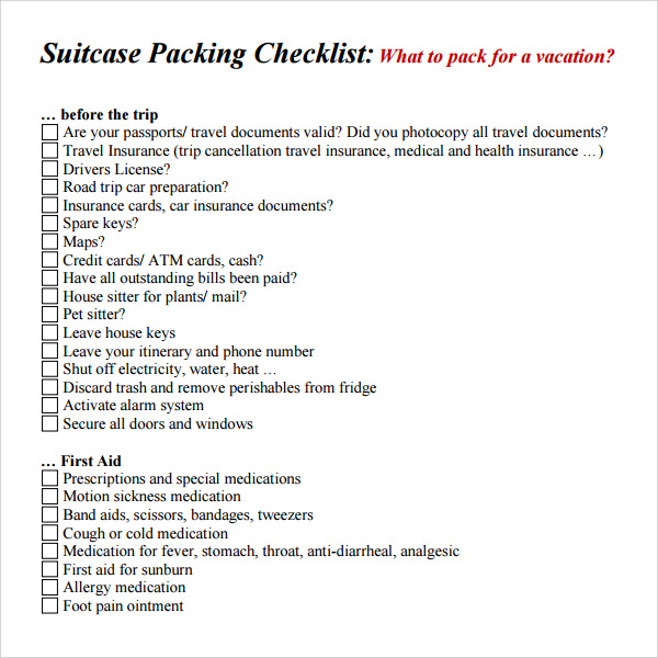 simple packing checklist pdf