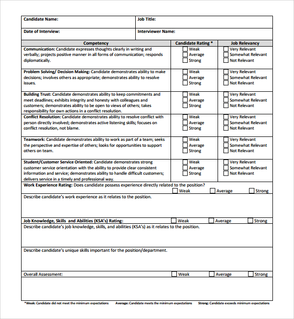 candidate interview evaluation template