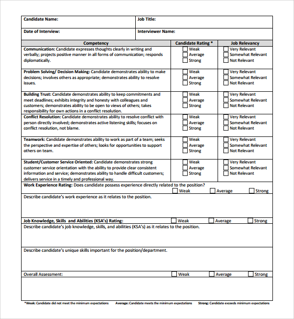 Interview Evaluation Form Template