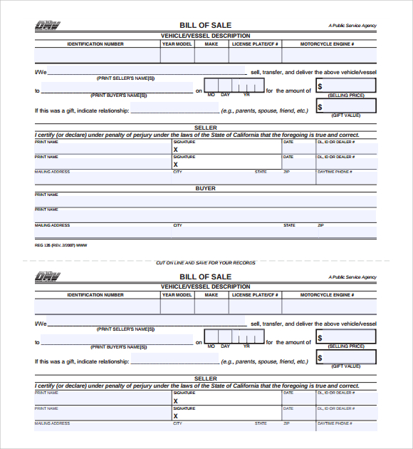 Car Bill Of Sale Form