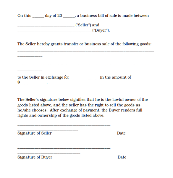 basic business bill of sale form