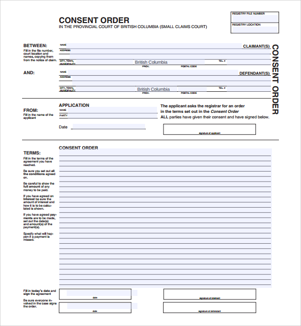 FREE 3 Consent Order Forms In PDF