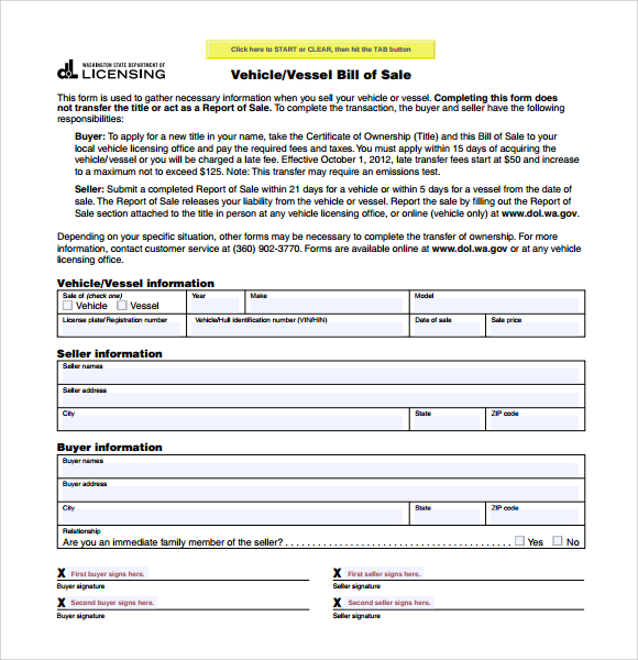 simple car bill of sale form