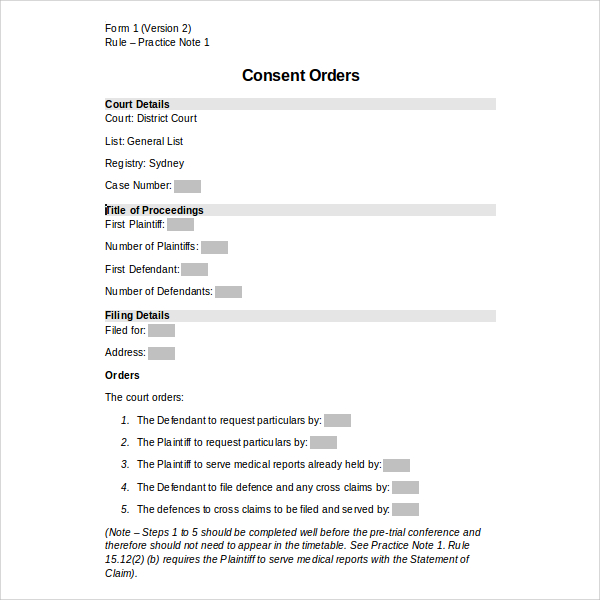 consent order form in word