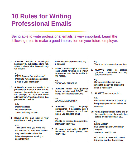 rules for writing proffesional email free download in pdf