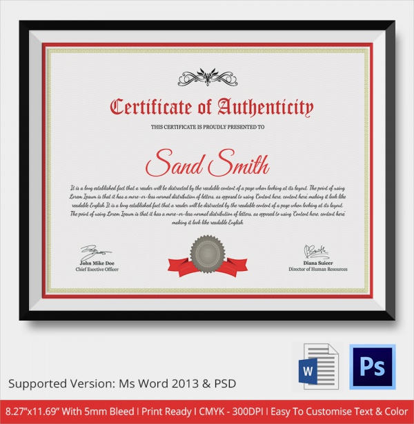 certificate of authenticity template psd