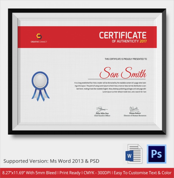 editable certificate of authenticity template