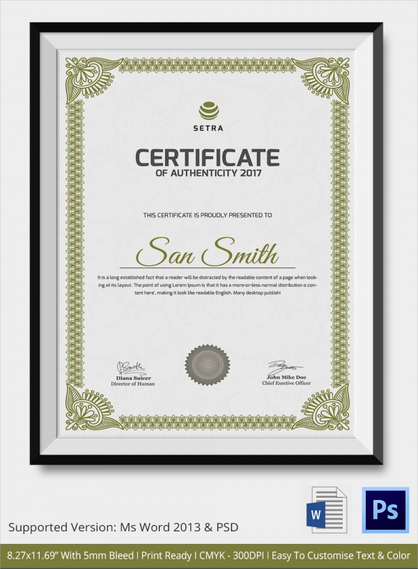 certification of authenticity template