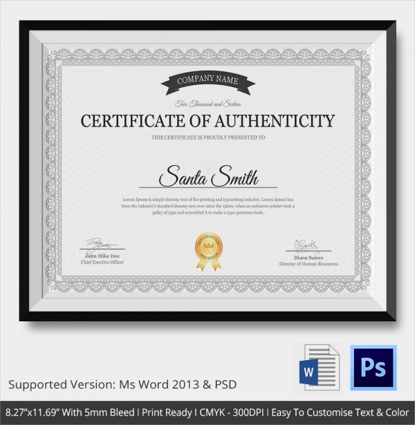 certificate of authenticity example