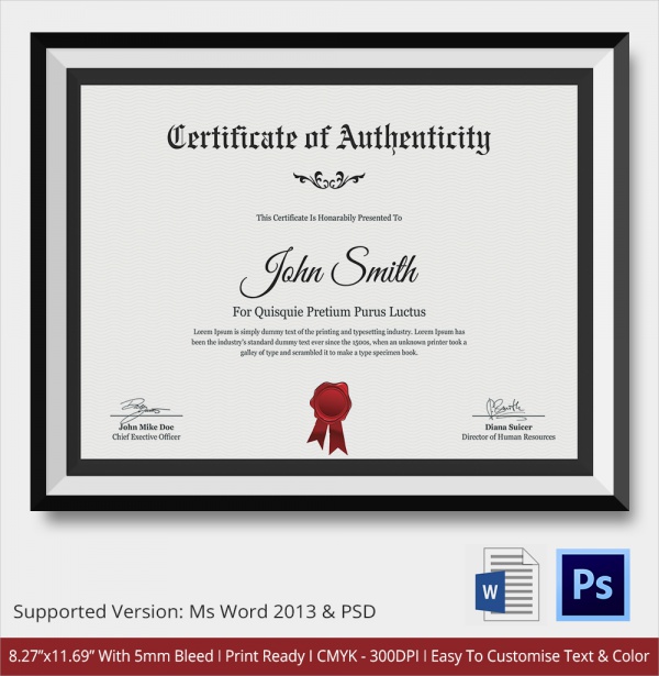 free certificate of authenticity template for artwork