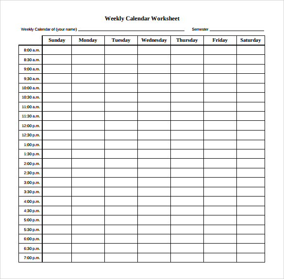 printable menu weekly calendar template