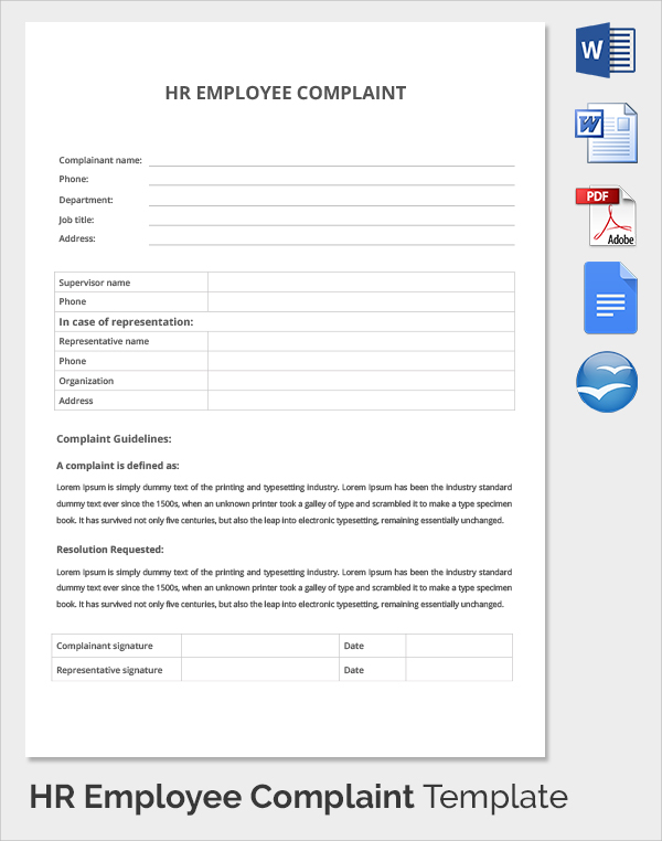 hr employee complaint template