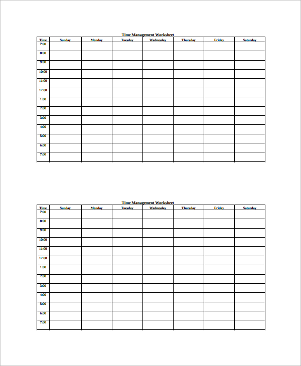 Time Management Worksheet - Page 4 - The Large and Most Comprehensive ...