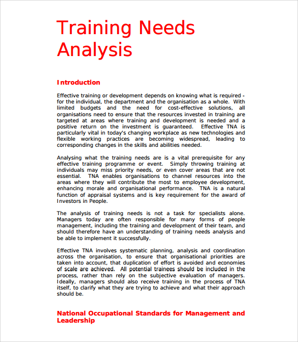 12 Sample Training Needs Analysis Templates Pdf Word Pages Sample Templates