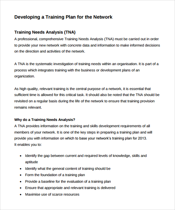 training needs analysis example