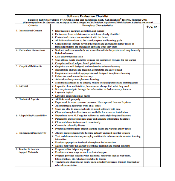 Software Evaluation Template Free PRINTABLE TEMPLATES