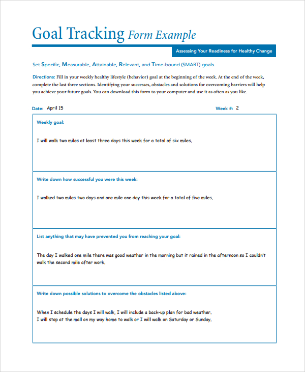 10+ Goal Tracking Samples | Sample Templates