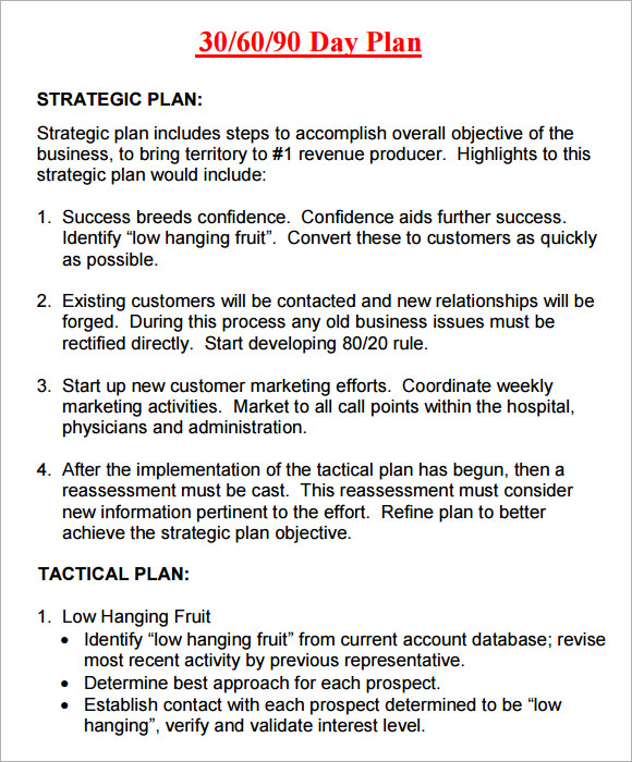 306090 day action plan outline examples