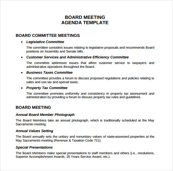 Free 11 Sample Board Meeting Agenda Templates In Pdf Ms Word