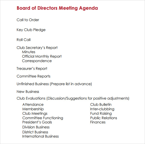 Board Of Directors Meeting Minutes Template