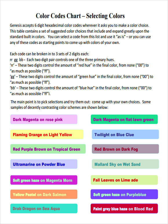 FREE 5 Sample HTML Color Code Chart Templates In PDF