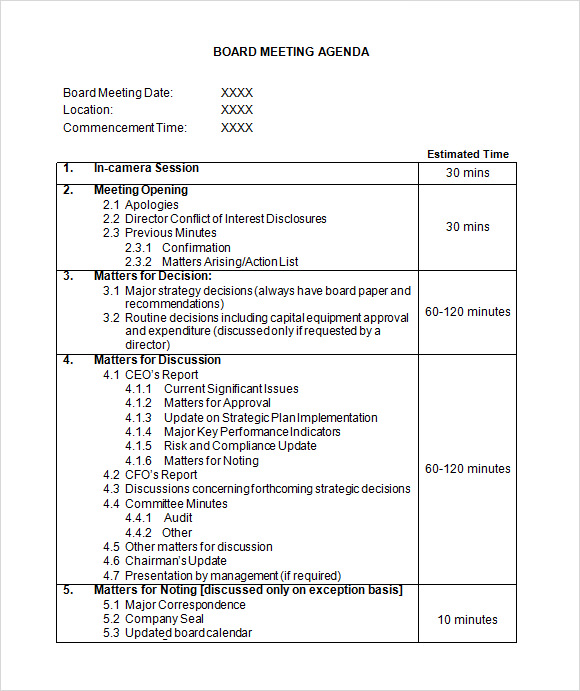 agenda template free