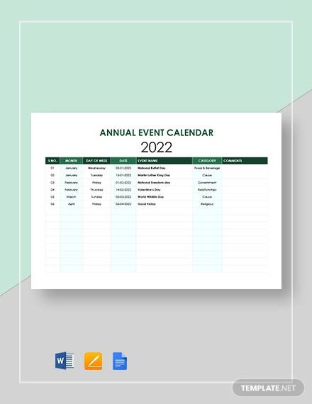 annual event calendar template