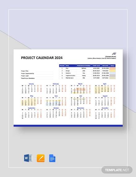 annual project calendar template