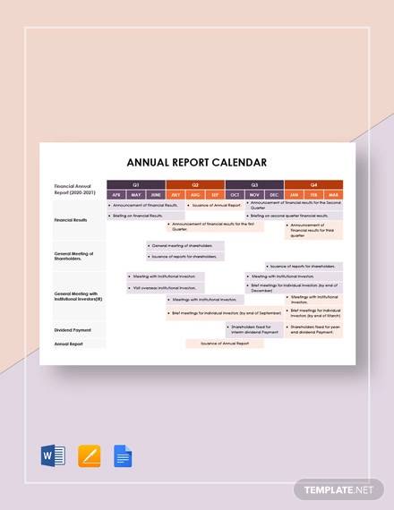 annual report calendar template