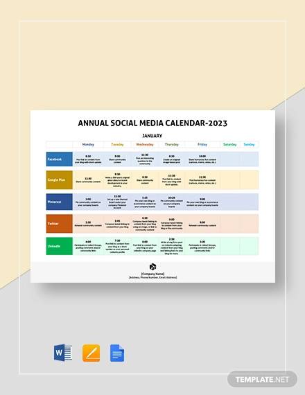 annual social media calendar template