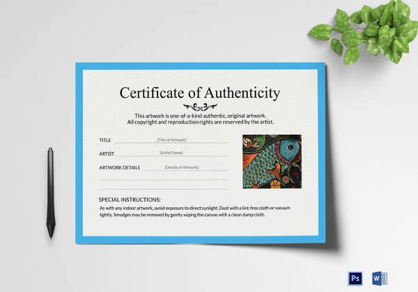 artwork authenticity certificate template