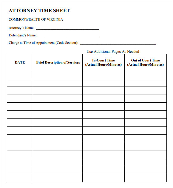 attorney timesheet template free