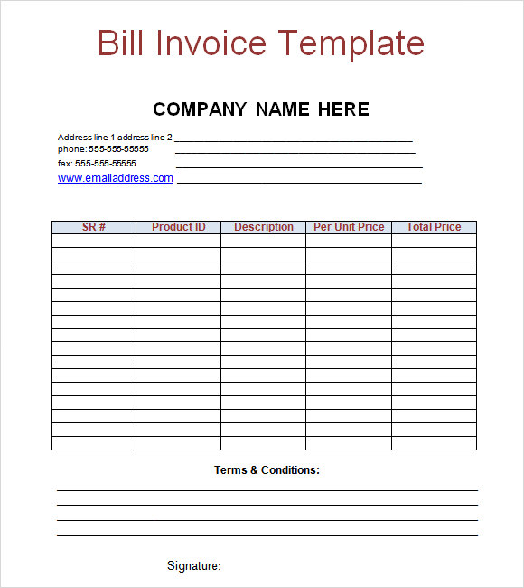 Bill Invoice Templates | 19+ Free Word, Excel & PDF Formats, Samples