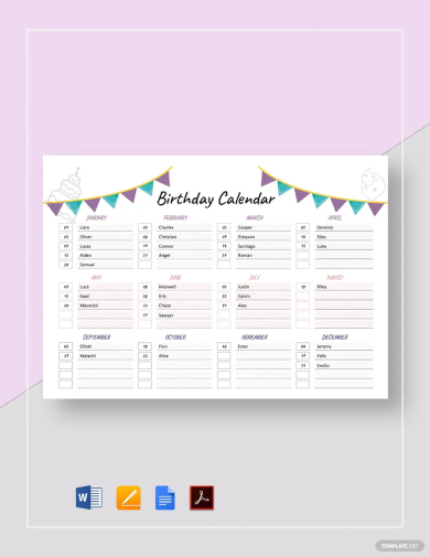 birthday calendar template1