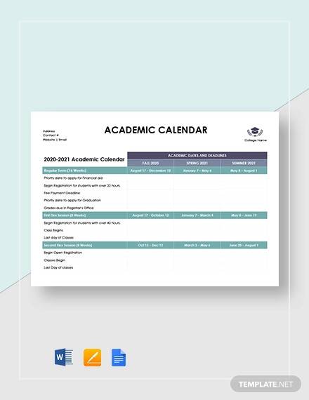 blank academic calendar template