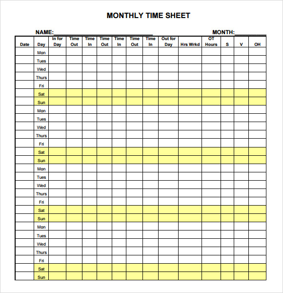 blank monthly timesheet template